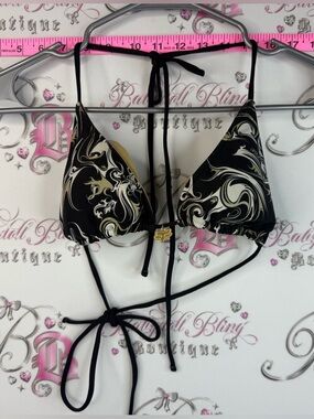 Fox racing bikini top Black & Cream Swirl Triangle Bikini Top charm fox y2k